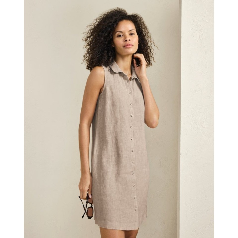 Garnet Hill Classic Linen Shirtdress In Sand Size 10 Minimalist Classic Beach